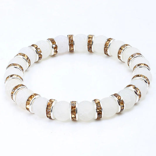 Luckacco shshd Natural Stone Bracelet White Pink Blue Rhinestone Charm Crystal Beaded Bracelets&Bangles for Women Fashion Elastic Jewelry