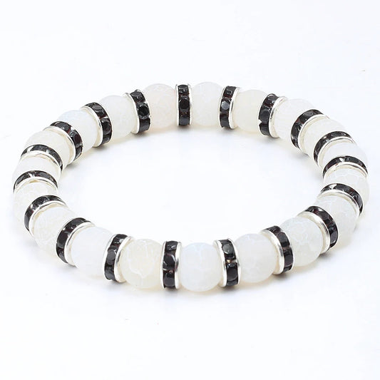 Luckacco shshd Natural Stone Bracelet White Pink Blue Rhinestone Charm Crystal Beaded Bracelets&Bangles for Women Fashion Elastic Jewelry