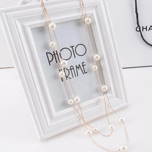 Luckacco FSUNION 2025 New Long Double Layer Simulated Pearl Necklace Women Sweater Chain  Female Collares Statement Jewlery Gifts