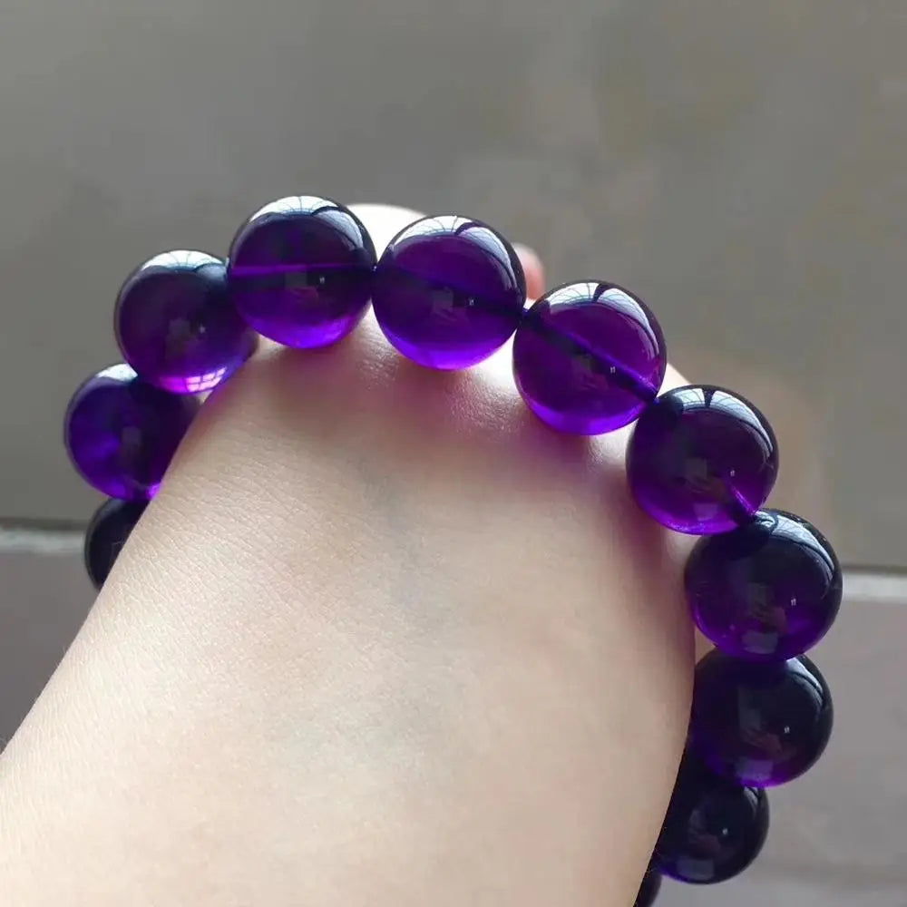 luckacco natural purple amethyst crystal bracelet gemstone beads 12mm 14mm round beads women men amethyst healing stone aaaaa