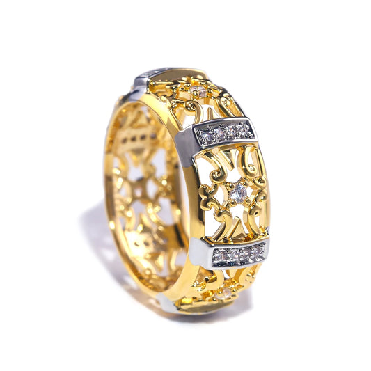 Luckacco daily picks 2019 New Ethnic Strength Ring Fashion Gold Color Hollow Band Geometric Cubic Zircon Stone Hot Selling Engagement Ring
