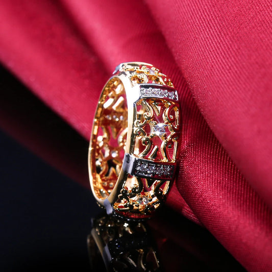 Luckacco daily picks 2019 New Ethnic Strength Ring Fashion Gold Color Hollow Band Geometric Cubic Zircon Stone Hot Selling Engagement Ring