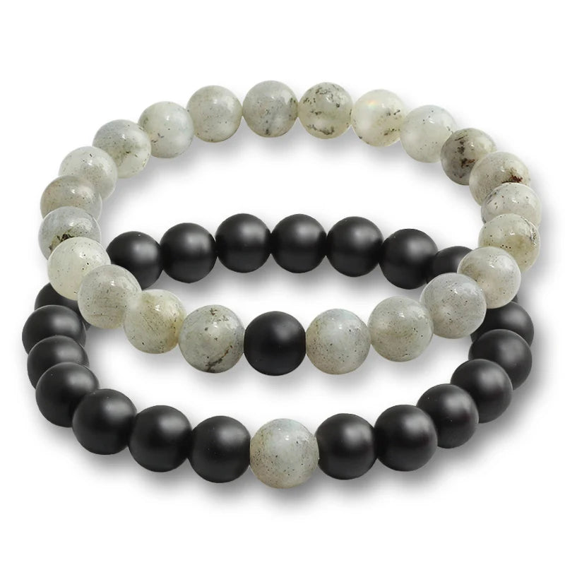 luckacco natural stone matching couple bracelet distance pink black beads for men women strand bracelets bangles yoga lover jewelry gifts