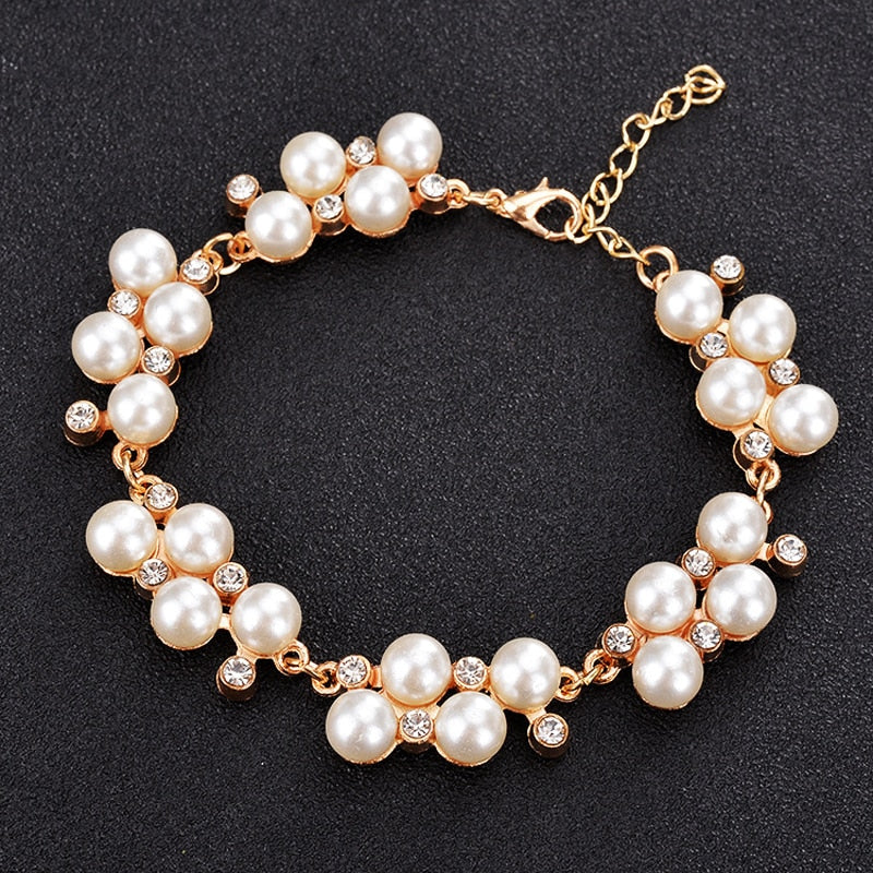 Luxury Simulated Pearl Beads Bracelet Shellhard Fashion Rhinestone Crystal Bracelet Bangle For Women Wedding Jewelry Accessories - luckacco