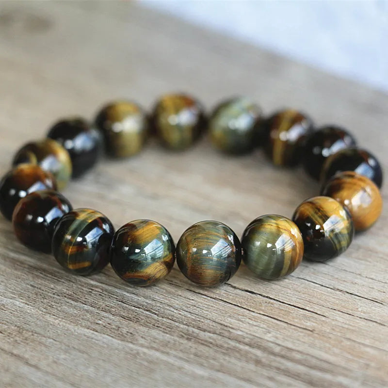 luckacco natural stone beaded bracelet handmade women men jewelry strand charm yellow blue tiger eye bracelet