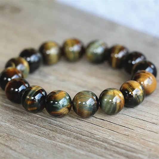 Luckacco Natural Stone Beaded Bracelet Handmade Women Men Jewelry Strand Charm Yellow Blue Tiger Eye Bracelet
