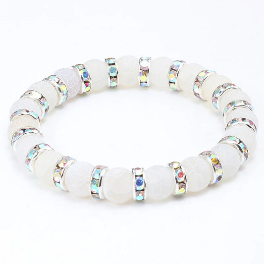 Luckacco shshd Natural Stone Bracelet White Pink Blue Rhinestone Charm Crystal Beaded Bracelets&Bangles for Women Fashion Elastic Jewelry