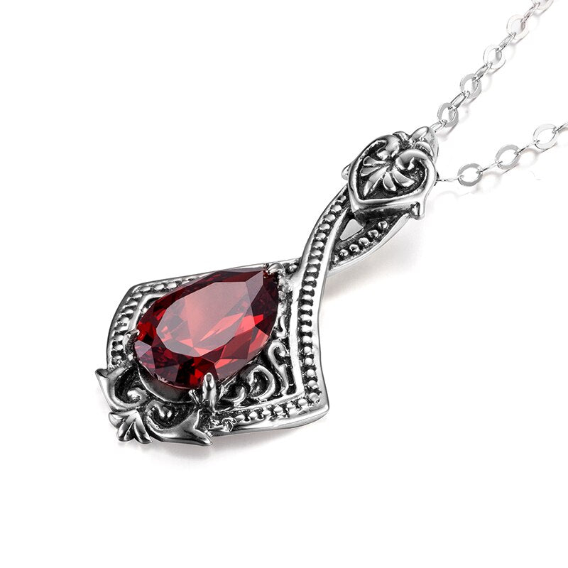 Vintage Women Garnet Pendant Real 925 Sterling Silver Necklace Pendant Lady Wedding Party Love Fine Jewelry Handmade Design Gift - luckacco