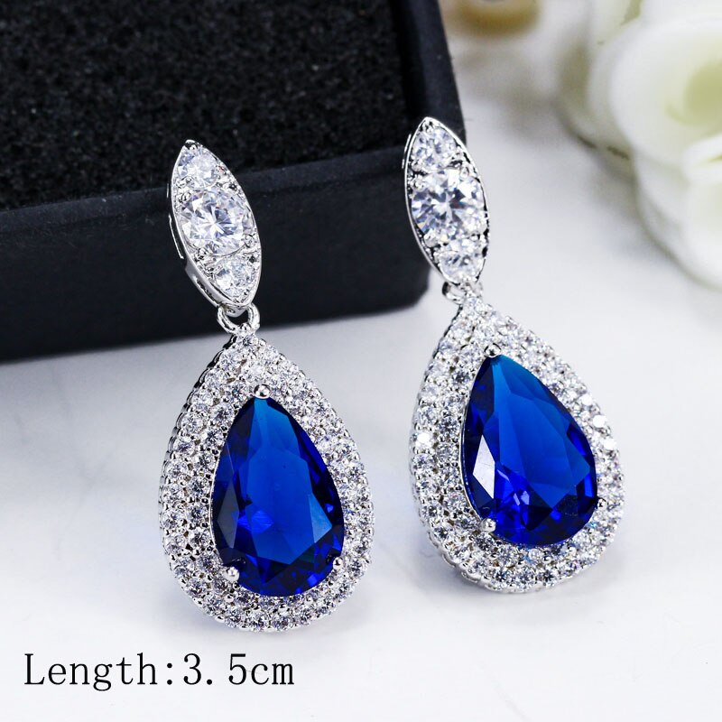 ThreeGraces Noble Big Cubic Zirconia Dark Blue Crystal Earring for Women Statement Round Flower Dangle Teardrop Earrings ER011 - luckacco