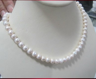 HOT PROMOTION FREE SHIPPING 45cm Long White Real Pearl Costume Jewelry, 7-8mm Size Natural Pearl Necklace+Free Shipping - luckacco