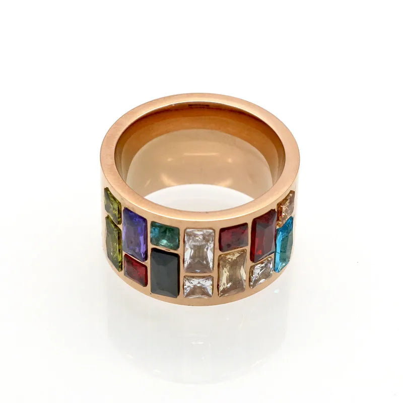 luckacco crystal ring for women anel 316l stainless steel female rainbow color stone ring anillo fashion jewelry wedding rings