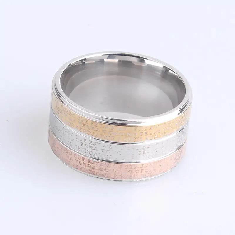 luckacco 12mm three color bible stainless steel wedding rings for women men wholesale jewelry lot