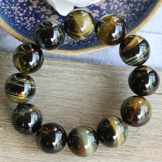 Luckacco Natural Stone Beaded Bracelet Handmade Women Men Jewelry Strand Charm Yellow Blue Tiger Eye Bracelet