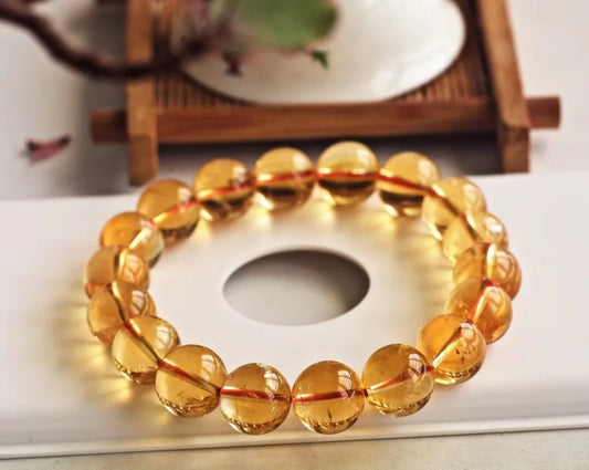 Luckacco Natural Yellow Citrine Quartz Clear Round Beads Bracelet Woman Men Citrine Beads Crystal 10mm 11mm 12mm 13mm AAAAA