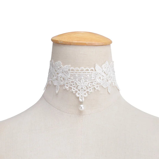Luckacco 2019 New Choker Necklaces Pearl Gland Tatouage Choker Collier Noir Dentelle Choker Collier Vintage Bijoux Jewelry