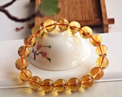 Luckacco Natural Yellow Citrine Quartz Clear Round Beads Bracelet Woman Men Citrine Beads Crystal 10mm 11mm 12mm 13mm AAAAA