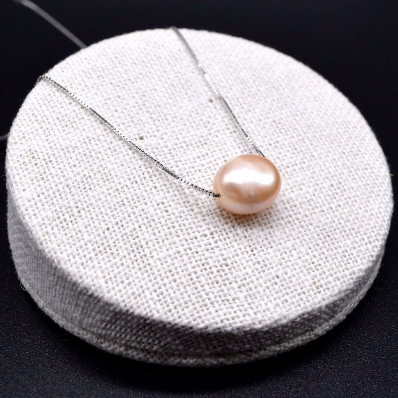 Baroque Single Bead Necklace Natural Freshwater Pearl Women's Silver Necklace 11mm Pearl Pendant Short Necklace Girls Necklace - luckacco