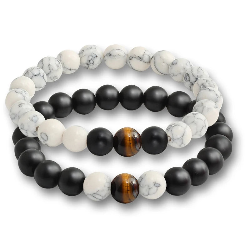 luckacco natural stone matching couple bracelet distance pink black beads for men women strand bracelets bangles yoga lover jewelry gifts