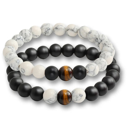 Luckacco Natural Stone Matching Couple Bracelet Distance Pink Black Beads For Men Women Strand Bracelets Bangles Yoga Lover Jewelry Gifts