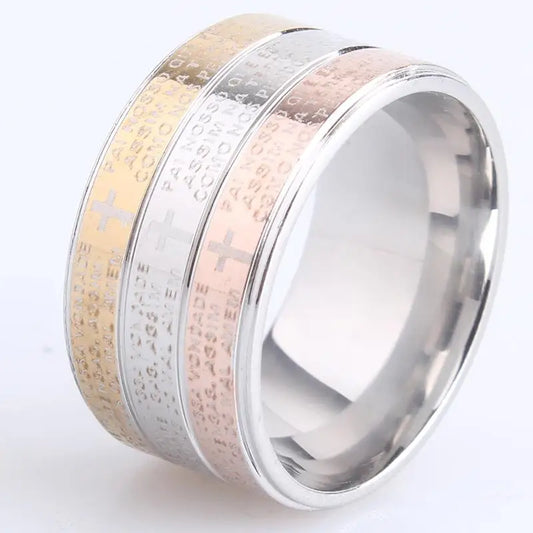 Luckacco 12mm Three color Bible Stainless Steel Wedding rings for women men wholesale Jewelry Lot