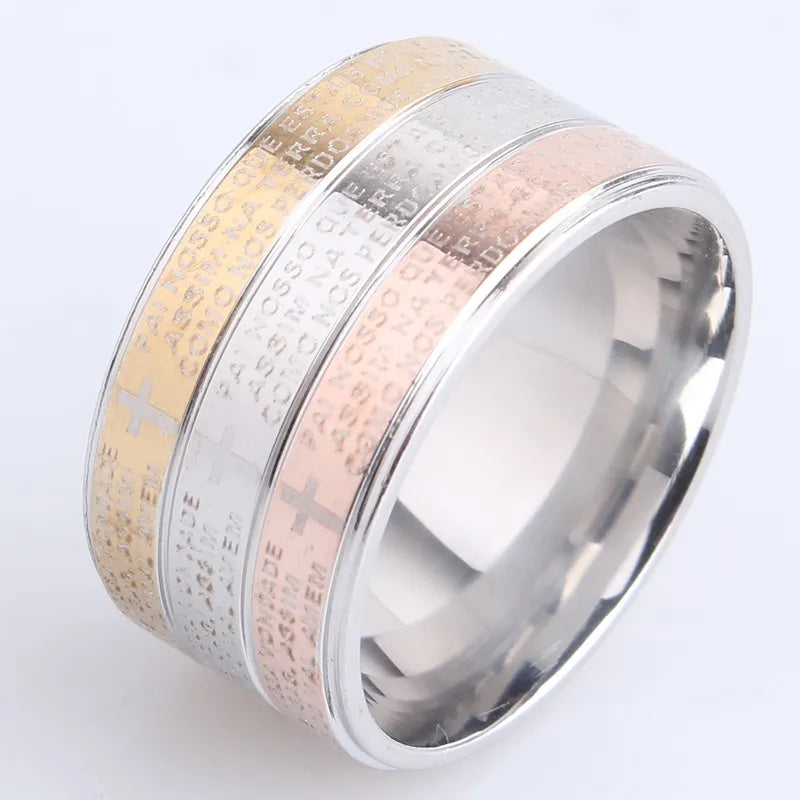 luckacco 12mm three color bible stainless steel wedding rings for women men wholesale jewelry lot