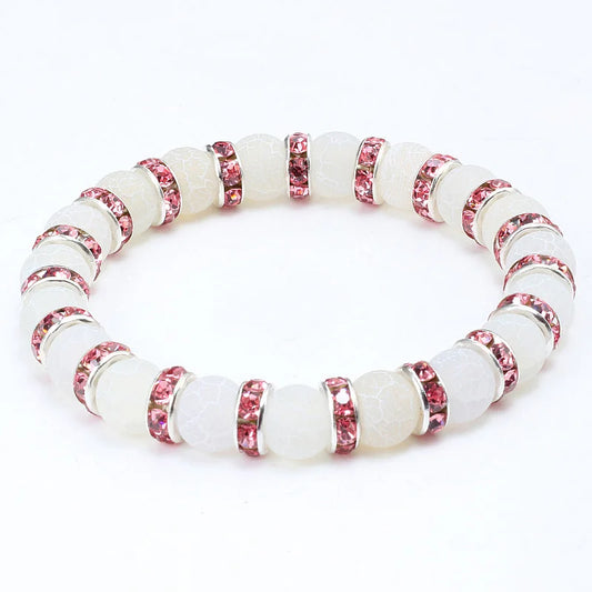 Luckacco shshd Natural Stone Bracelet White Pink Blue Rhinestone Charm Crystal Beaded Bracelets&Bangles for Women Fashion Elastic Jewelry