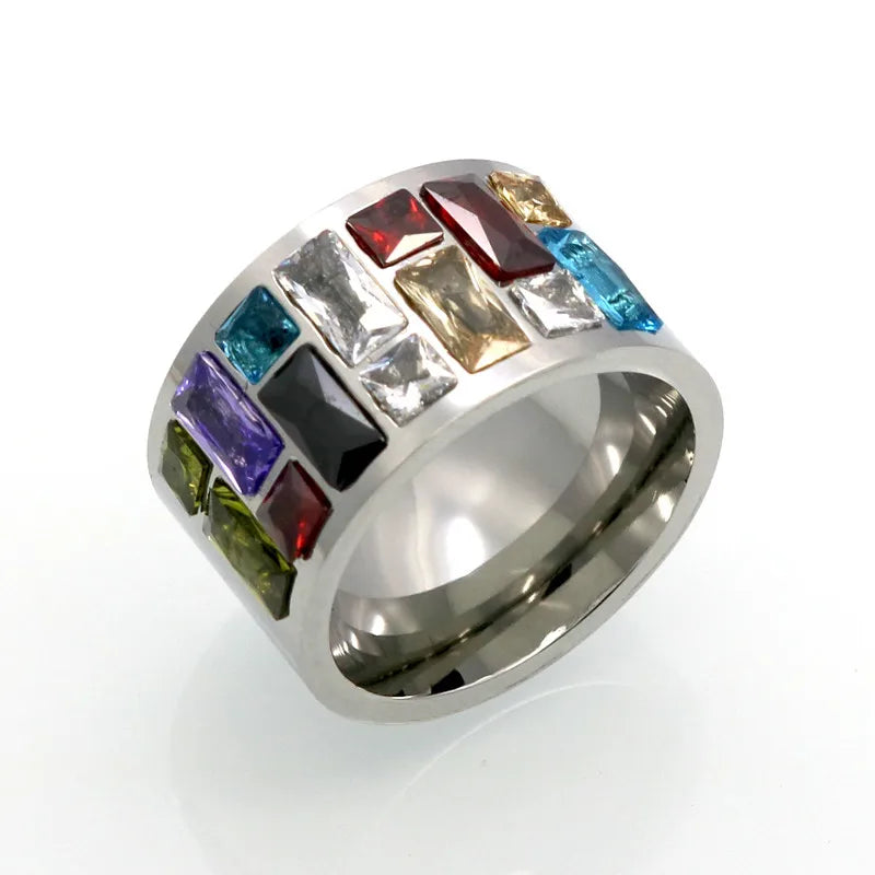 luckacco crystal ring for women anel 316l stainless steel female rainbow color stone ring anillo fashion jewelry wedding rings