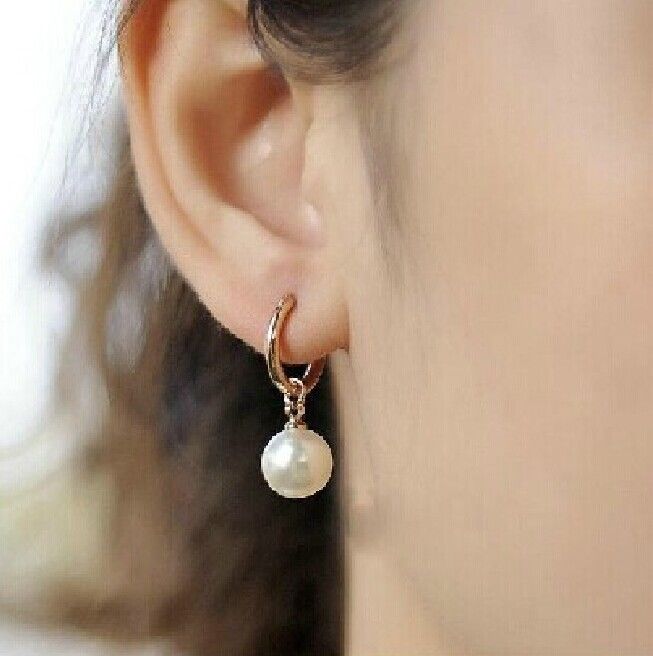 14K/20 Gold Marke perfect round AAAA+ 10-11MM South Sea WHITE Pearl Earring - luckacco