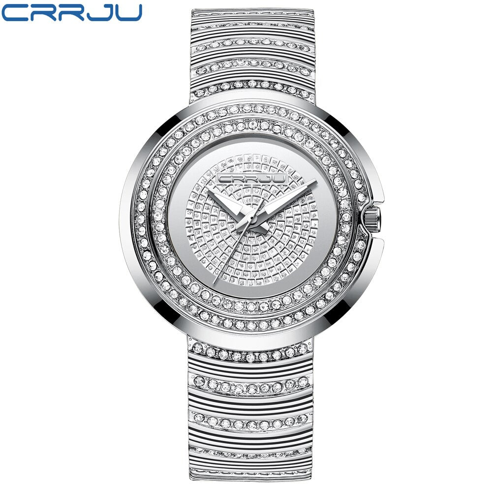 CRRJU Women's Fashion Casual Analog Quartz Watches Diamond Rhinestone Crystal Bracelet WristWatch Feminino Gift clock - luckacco