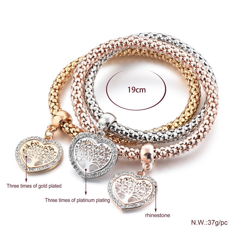 LongWay 2020 New Tree Of Life Heart Charm Bracelets Women Vintage Keep Color Gold Crystal Bracelet & Bangles For Women SBR180086 - luckacco