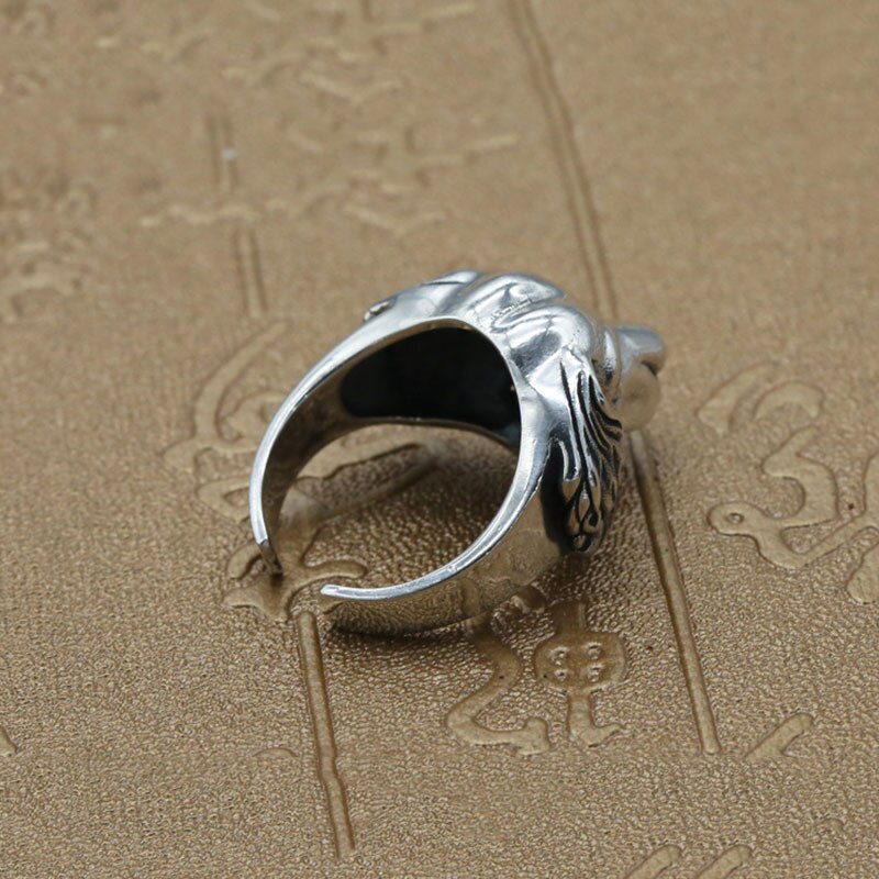 Punk Animal Dog Ring 925 Silver Jewelry New Fashion S925 Sterling Thail Silver Rings for Men Adjustable Size 8-11 bague - luckacco