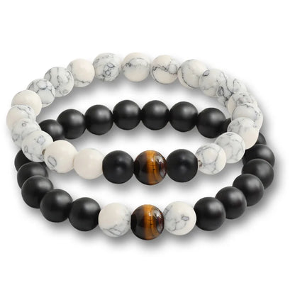 Luckacco Natural Stone Matching Couple Bracelet Distance Pink Black Beads For Men Women Strand Bracelets Bangles Yoga Lover Jewelry Gifts