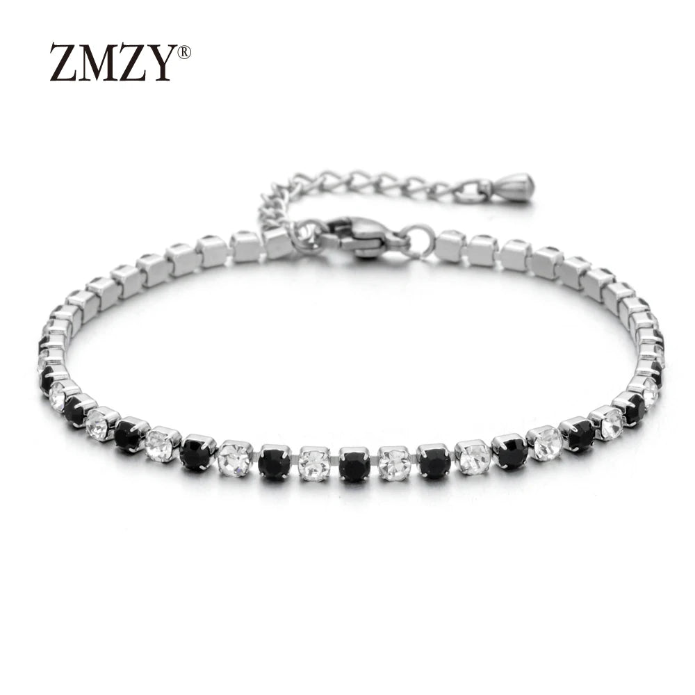 luckacco shop's pick 3mm micro pave zircon tennis bracelet for women new men bracelet homme stainless steel jewelry accessories