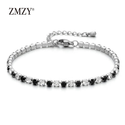 Luckacco shop's pick 3mm Micro Pave Zircon Tennis Bracelet for Women New Men Bracelet Homme Stainless Steel Jewelry Accessories