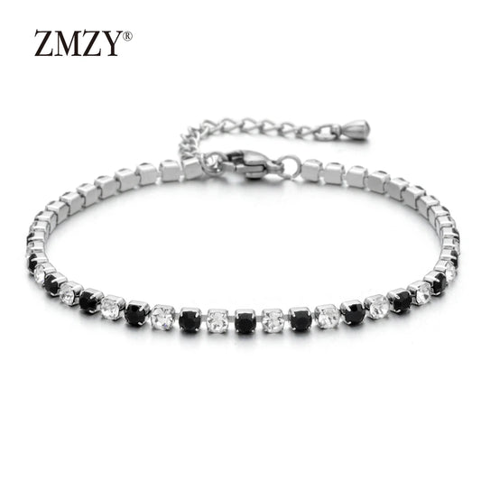 Luckacco shop's pick 3mm Micro Pave Zircon Tennis Bracelet for Women New Men Bracelet Homme Stainless Steel Jewelry Accessories