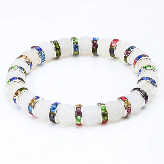 Luckacco shshd Natural Stone Bracelet White Pink Blue Rhinestone Charm Crystal Beaded Bracelets&Bangles for Women Fashion Elastic Jewelry