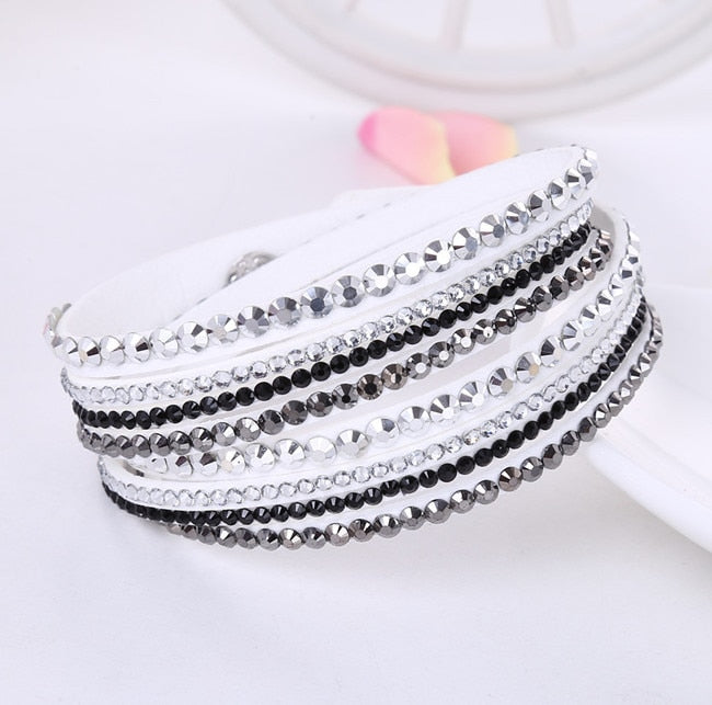 2016 New Leather Bracelet Rhinestone Crystal Bracelet Wrap Multilayer Bracelets for women feminino pulseras mulher Jewelry - luckacco