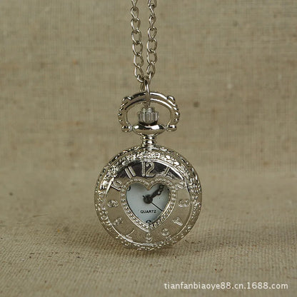 Luckacco Silver Heart Quartz Watch Arabic Digit Engraved Design Women Ladies Gift Fob Watch Exquisite Mini Pocket Watch