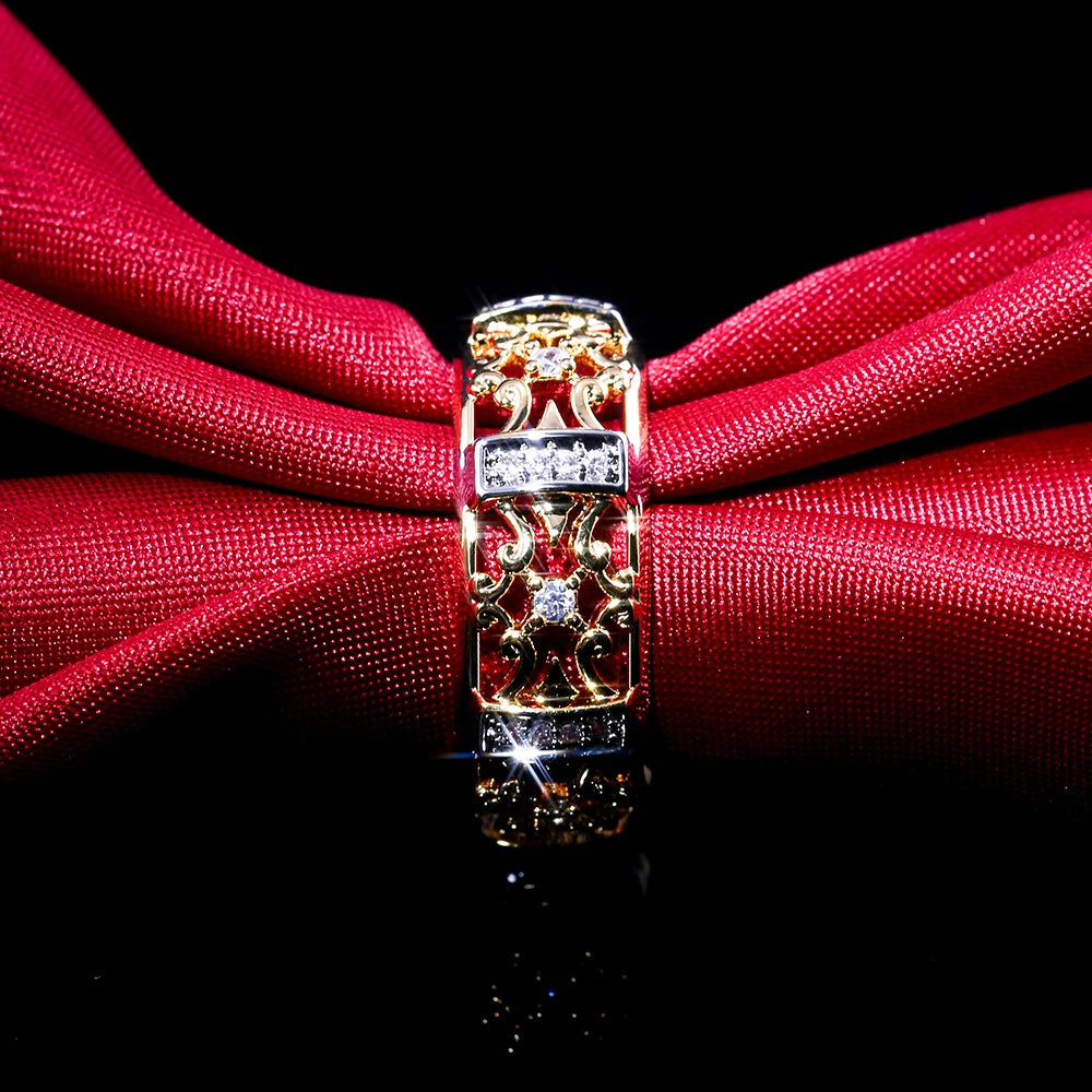 luckacco daily picks 2019 new ethnic strength ring fashion gold color hollow band geometric cubic zircon stone hot selling engagement ring