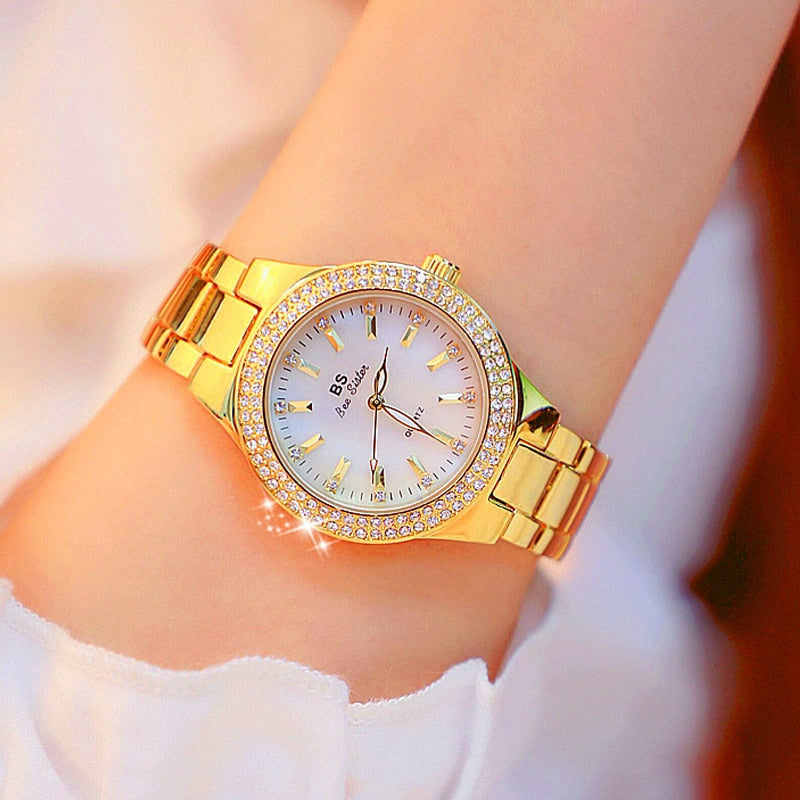 2018 Luxury Brand lady Crystal Watch Women Dress Watch Fashion Rose Gold Quartz Female Stainless Steel Wristwatches feminino - luckacco