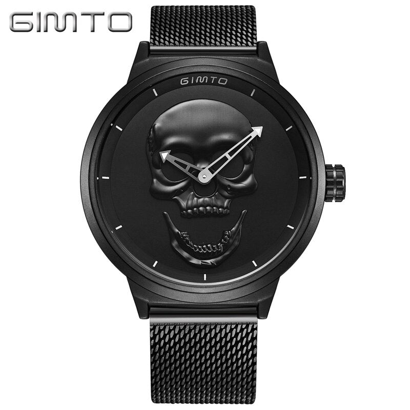 2018 Cool Punk 3D Skull Men Watch Brand Luxury Steel Gold Black Vintage Quartz Male Watches sport clock Relogio Masculino - luckacco