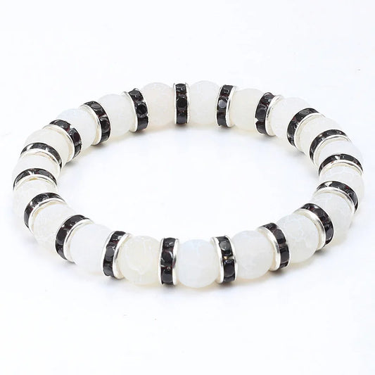 Luckacco shshd Natural Stone Bracelet White Pink Blue Rhinestone Charm Crystal Beaded Bracelets&Bangles for Women Fashion Elastic Jewelry