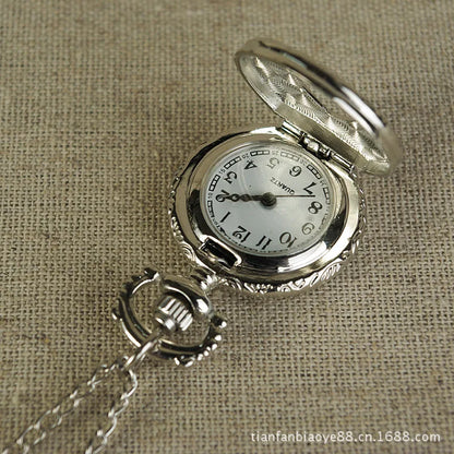 Luckacco Silver Heart Quartz Watch Arabic Digit Engraved Design Women Ladies Gift Fob Watch Exquisite Mini Pocket Watch