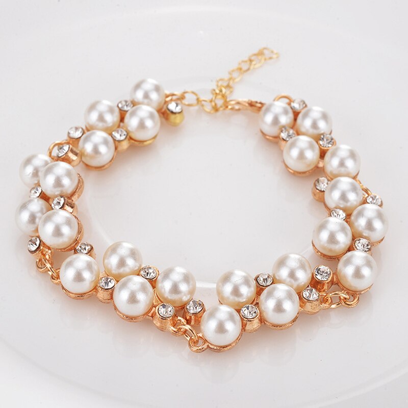 Luxury Simulated Pearl Beads Bracelet Shellhard Fashion Rhinestone Crystal Bracelet Bangle For Women Wedding Jewelry Accessories - luckacco