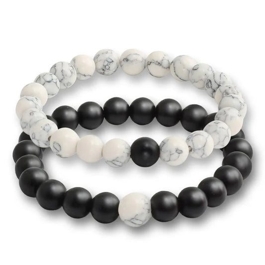Luckacco Natural Stone Matching Couple Bracelet Distance Pink Black Beads For Men Women Strand Bracelets Bangles Yoga Lover Jewelry Gifts