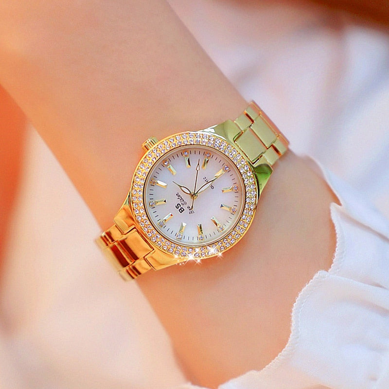 2018 Luxury Brand lady Crystal Watch Women Dress Watch Fashion Rose Gold Quartz Female Stainless Steel Wristwatches feminino - luckacco