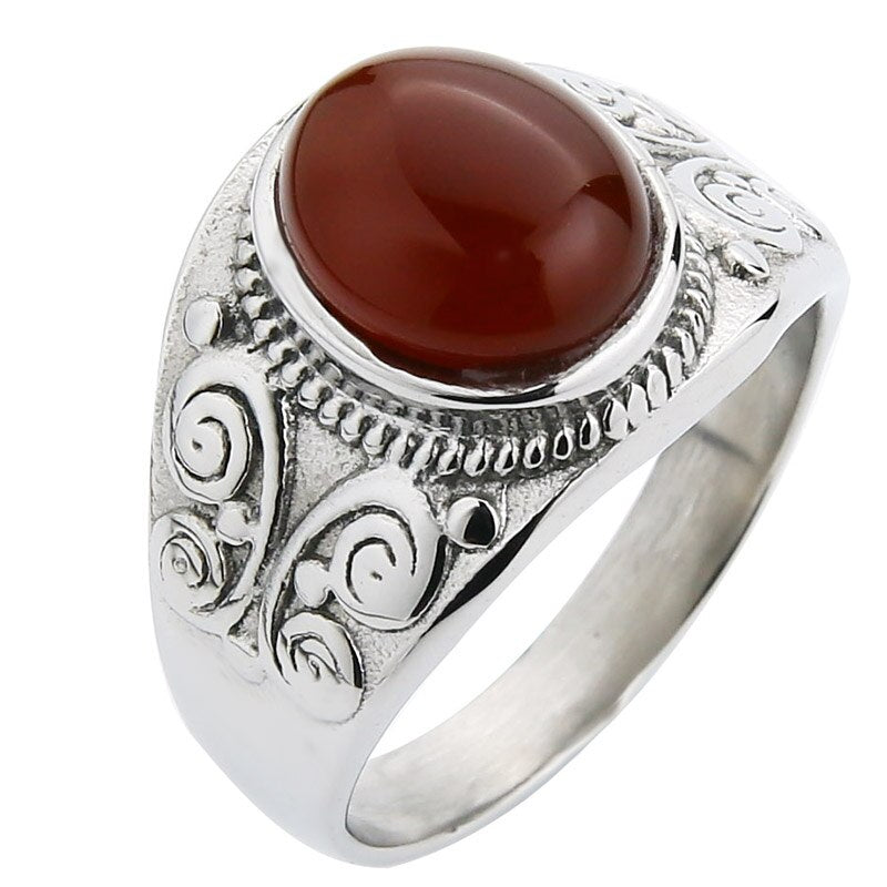 Valily Jewelry Simple Oval Tiger eye Silver Ring For Men Stainless Steel Trendy Red CZ Gold Wedding band Rings Women Jewelry -  - Luckacco Jewelry and Watch Store