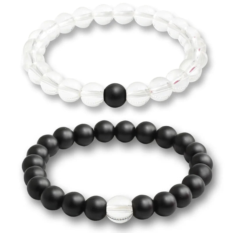 luckacco natural stone matching couple bracelet distance pink black beads for men women strand bracelets bangles yoga lover jewelry gifts