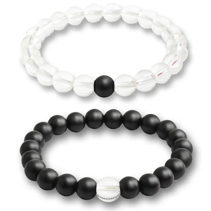 Luckacco Natural Stone Matching Couple Bracelet Distance Pink Black Beads For Men Women Strand Bracelets Bangles Yoga Lover Jewelry Gifts