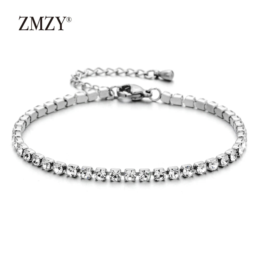 luckacco shop's pick 3mm micro pave zircon tennis bracelet for women new men bracelet homme stainless steel jewelry accessories